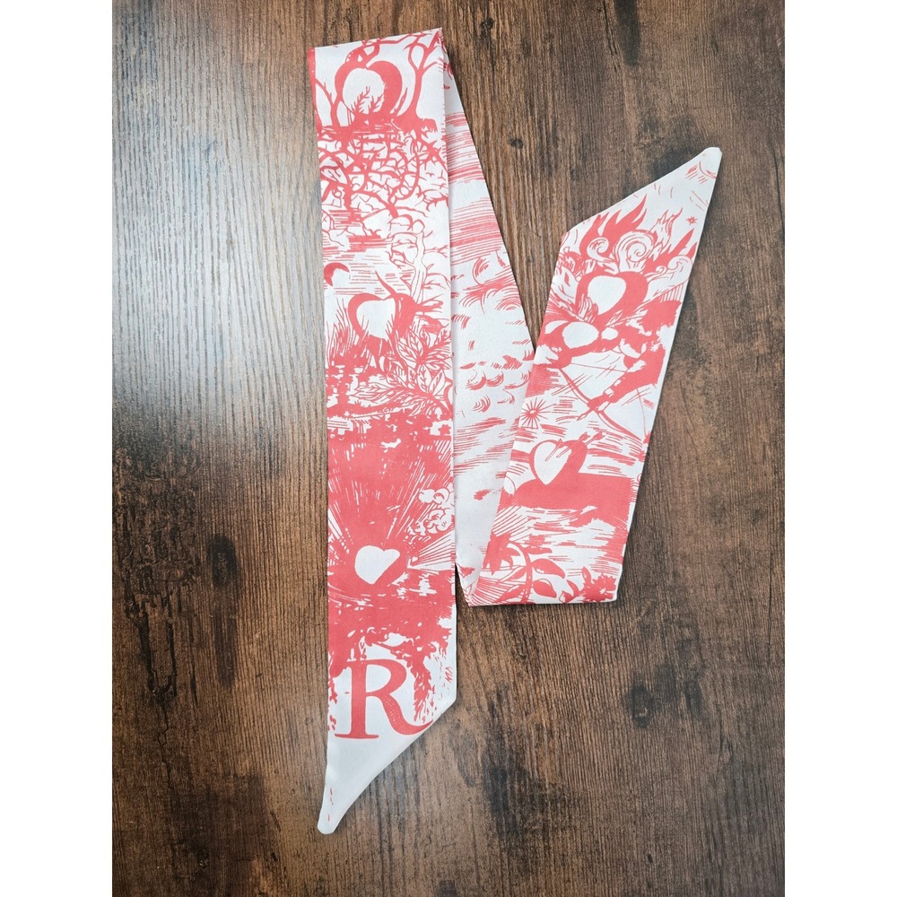 Burnt Orange Monogram R Toile Print Skinny Scarf Purse Tie Twilly NWOT